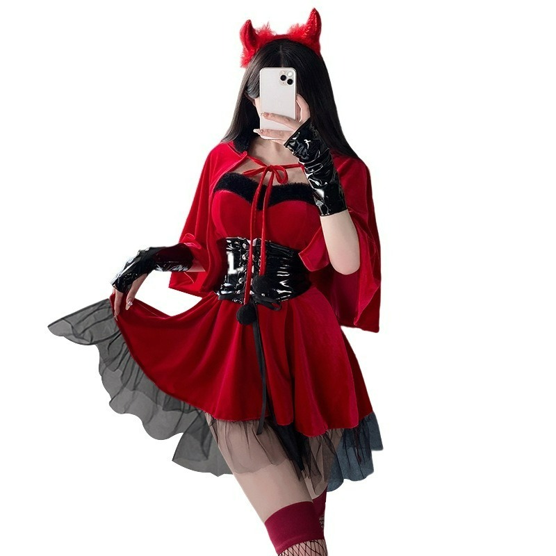 Women'S Red Accessories - Rode Duivel Vrouwen Cosplay Kostuum 6-delig